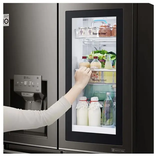 réfrigérateur-lg-no-frost-(-instaview-)-côtes-à-côtes-avec-distributeur-d'eau-et-glaçon---gr-x39fmkbl---716-litres---noir---garantie-12-mois