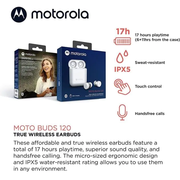 ecouteurs-sans-fil-motorola-moto-buds-120---contrôle-vocal-et-tactile-intelligent---ajustement-léger-et-confortable---son-clair---résistant-à-l'eau-ipx5