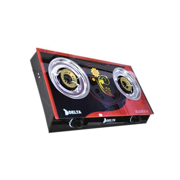 plaque-à-gaz---delta---verre---automatique---2-foyers---noir---rouge---garantie-06-mois