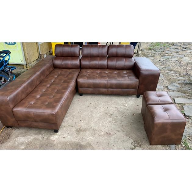 canapé-d'angle-shakira---5-places-+-2-poufs---cuir-synthétique---mousse-ph7---marron-café