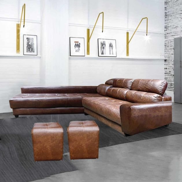 canapé-d'angle-shakira---5-places-+-2-poufs---cuir-synthétique---mousse-ph7---marron-café