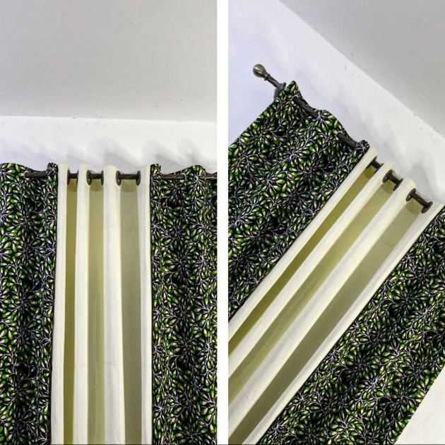 lot-de-2-rideaux-africain-occultant-(lourd)-&-voilage-transparent---jaune-fleuri