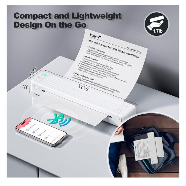 imprimante-portable-sans-fil---itari-p831---bluetooth---sans-encre-300-dpi---pour-papier-de-copie-a4---6-mois
