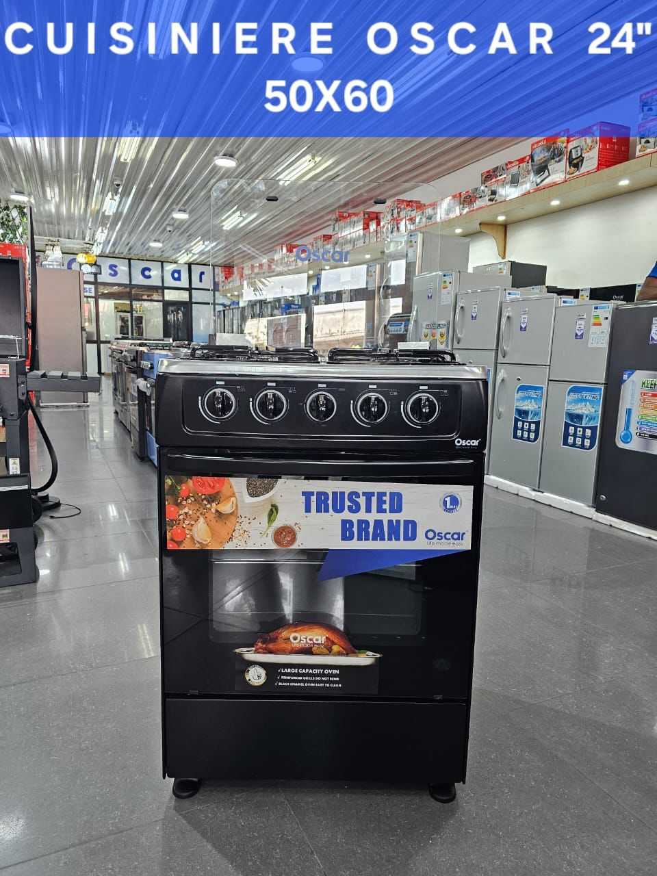 cuisinière-oscar-4-feux---luxe-osc-60bdf---50-x-60-cm---four-avec-grill-et-plateau-dégoûtage---compartiment-pour-réchauffer-les-aliments---noir---garantie-6-mois