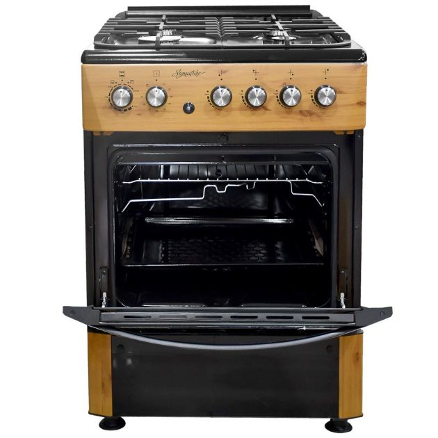 cuisinière-à-gaz-signature---sg-cui-6601g-ixwd-arc---4-feux---60-x-60---inox---noir-/-bois---garantie-06-mois