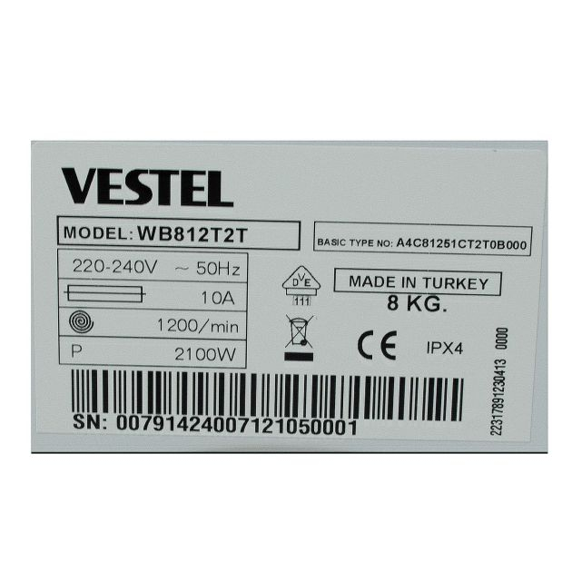 machine-à-laver-automatique---vestel---wb812t2t---8kg---blanc---economie-a+++---garantie-6-mois
