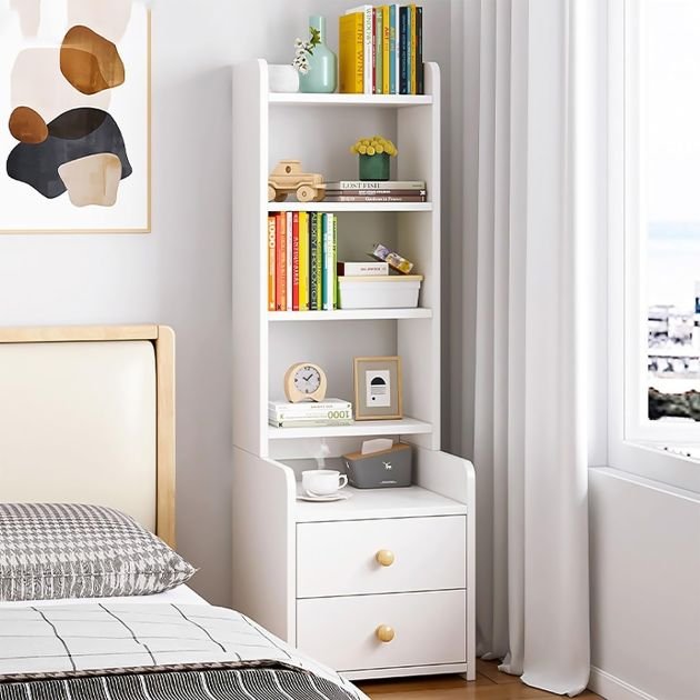 table-de-chevet-haute-moderne---avec-compartiment-de-rangement---blanc/marron