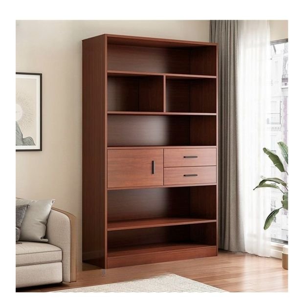 bibliothèque-verticale-moderne-en-bois-avec-armoire---marron---assemblage-partiel-requis