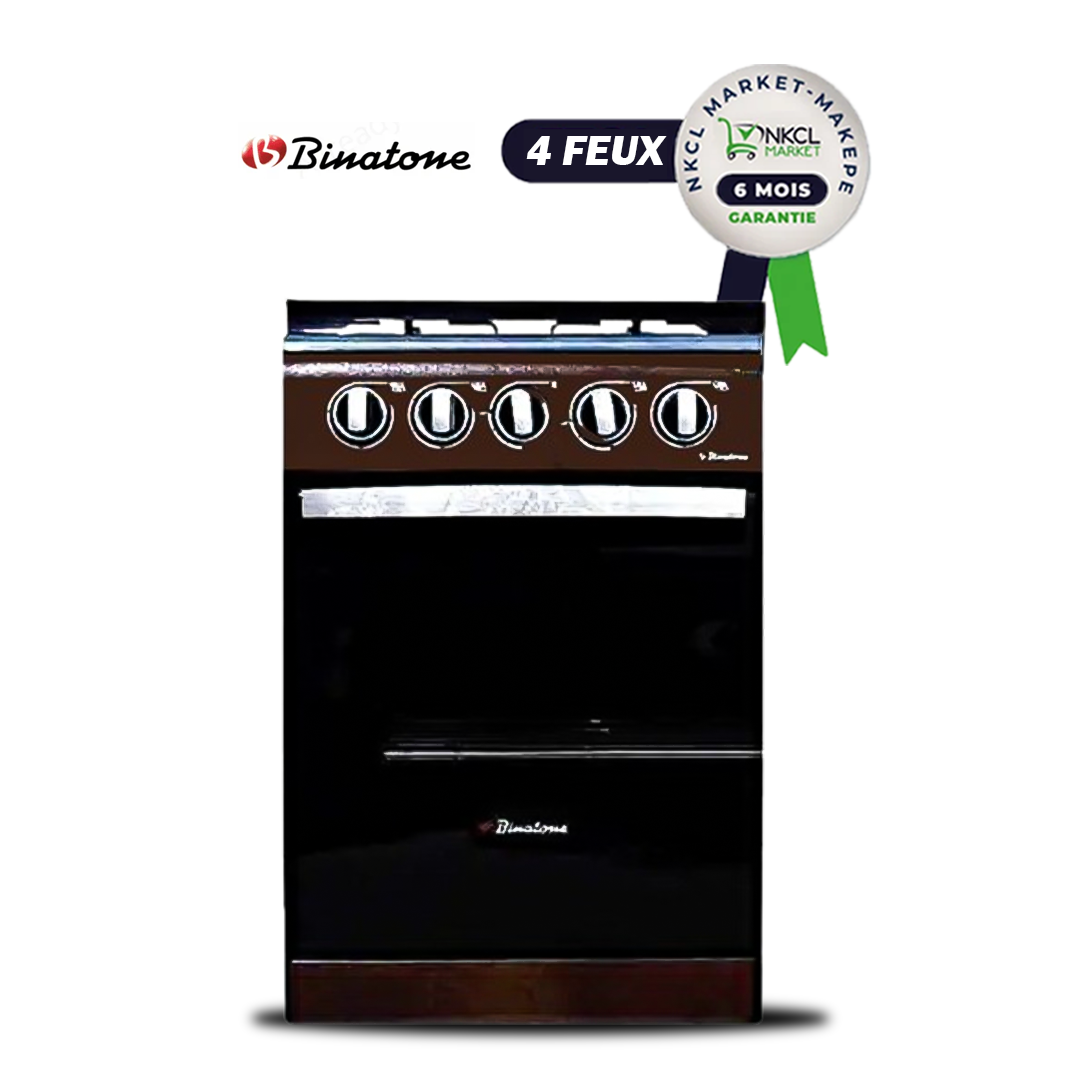 cuisinière-à-gaz---binatone---50-x-50-cm---4-feux-à-allumage-automatique---marron---garantie-6-mois