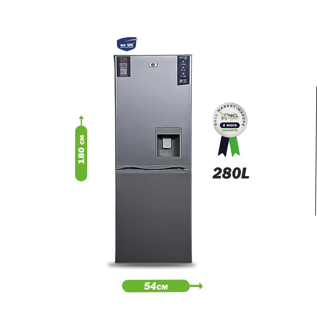 réfrigérateur-combiné---mr-uk---280-litres---ftui-f143-27---avec-distributeur-d'eau---gris-foncé---garantie-6-mois