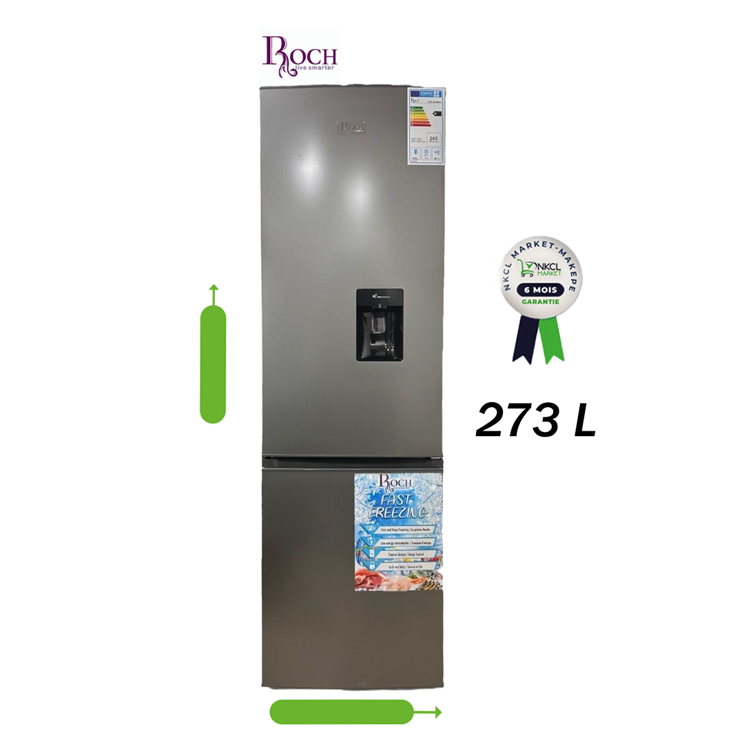 réfrigérateur-combiné---roch---rfr-340-dbwd--l---273l-nofrost-avec-distributeur-d'eau---gris---garantie-6-mois