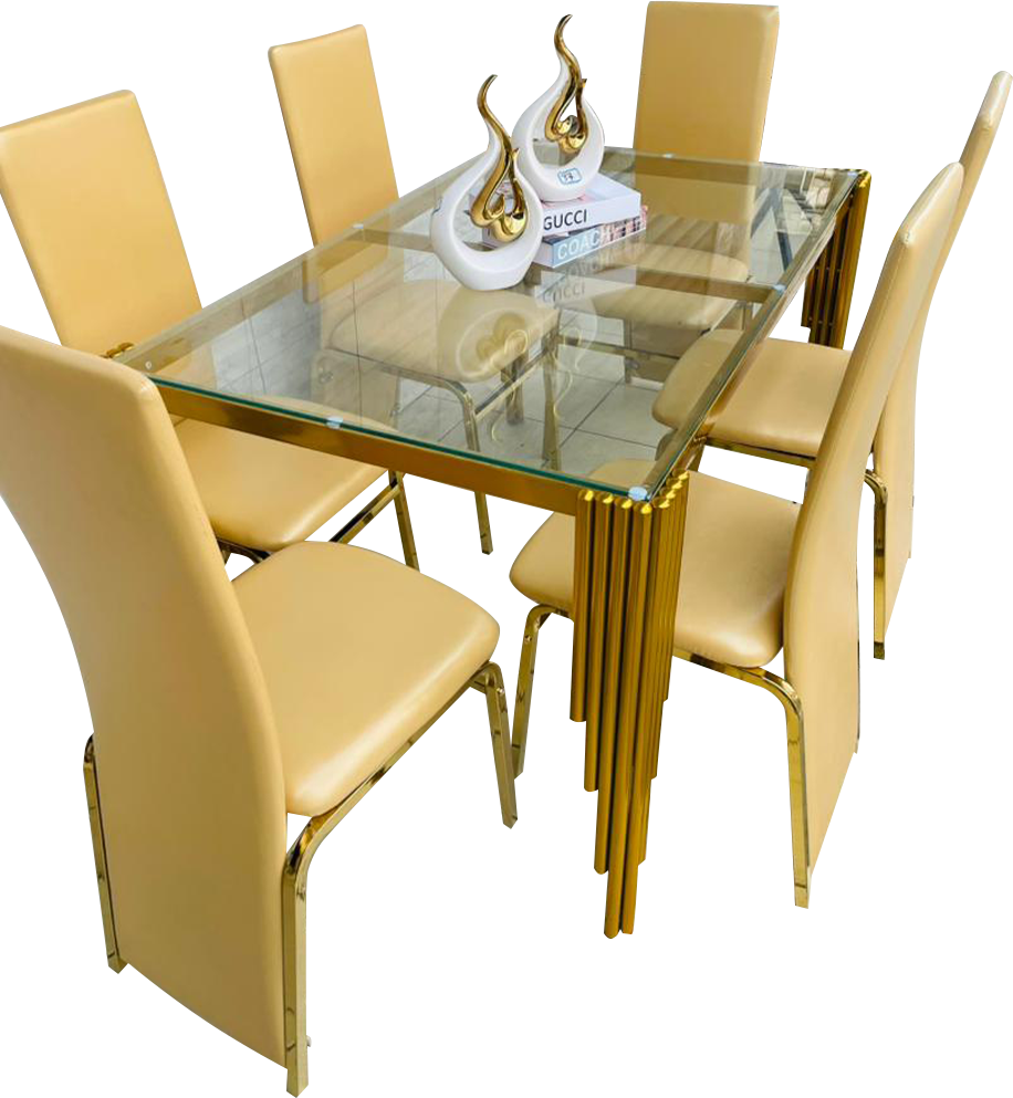 salle-à-manger-de-luxe-6-places-–-verre-trempé-&-finition-dorée