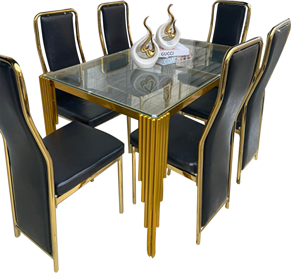 salle-à-manger-de-luxe-6-places-–-verre-trempé-&-finition-dorée---noir