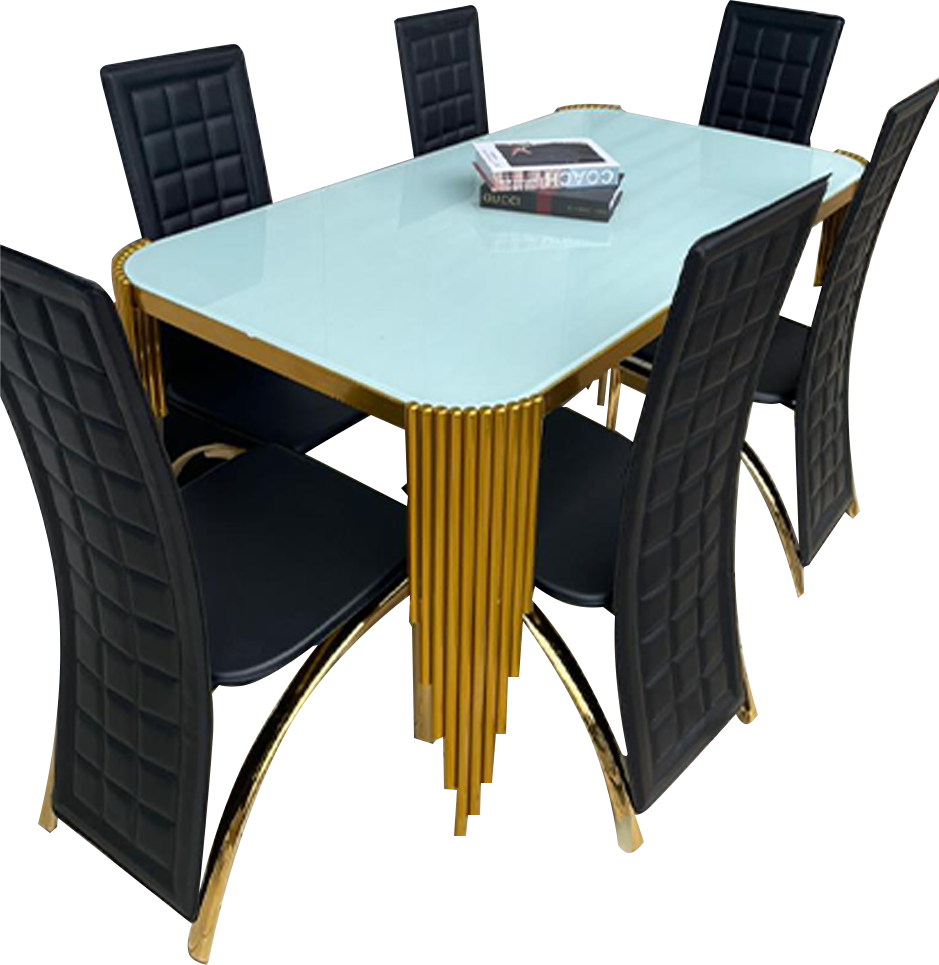 salle-à-manger-de-luxe-6-places-–-verre-trempé-&-finition-dorée