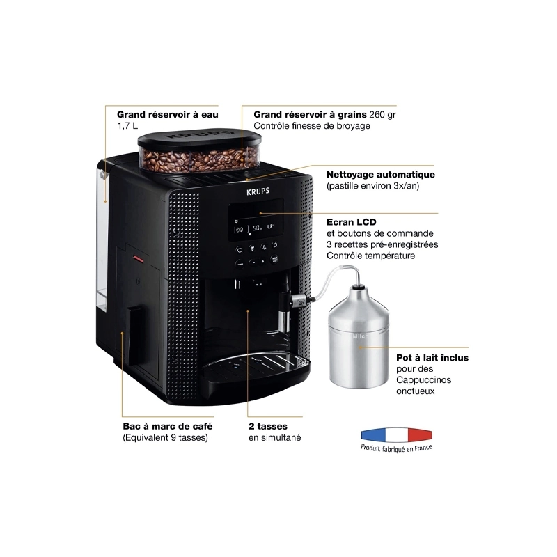 machine-à-café---broyeur-grain---ecran-lcd---ea815070---1450w---garantie