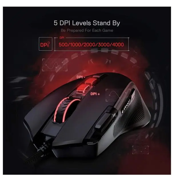 souris-filaire-gaming-redragon,-predator-dpi-11-boutons-programmables-500---8000-dpi