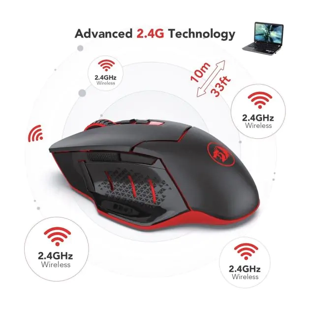 souris-gaming-sans-fil-redragon---m690-1-avec-changement-de-dpi,-2-boutons-latéraux-,-2400-dpi,-design-ergonomique-et-7-boutons-noirs