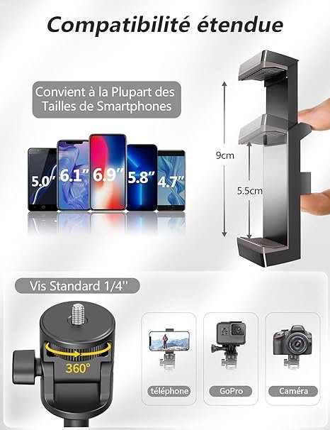 trépied-selfie-stick---eocean---140cm-compatible-iphone-téléphone-android---avec-télécommande-rechargeable-et-kit-de-connecteur-d'appareil-photo,-portable-et-compact