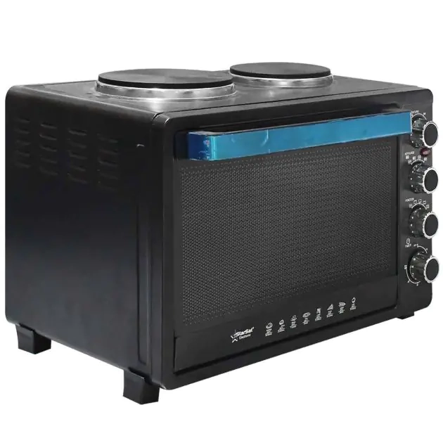 four-électrique-multifonction---starsat---grill-et-rôtisserie-+-plaque-de-cuisson---deux-foyers---50-litres---2000-watts---noir---garantie-03-mois