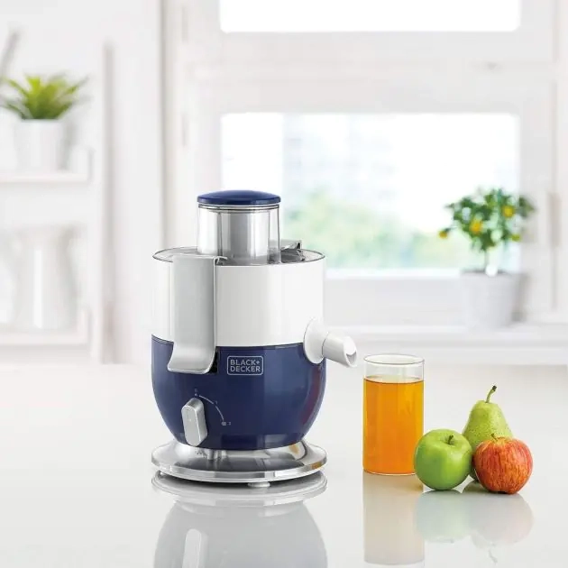 extracteur-de-jus-Électrique-(fruit-et-légumes)-avec-séparateur-de-jus-et-pulpes---100-watts---black-&-decker---je350-b5---600-ml-pulpe---400-ml-jus---blanc-bleu---3-mois