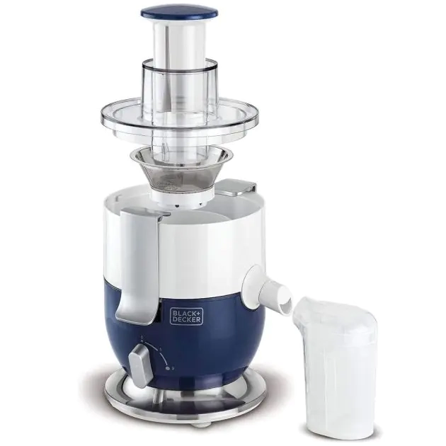 extracteur-de-jus-Électrique-(fruit-et-légumes)-avec-séparateur-de-jus-et-pulpes---100-watts---black-&-decker---je350-b5---600-ml-pulpe---400-ml-jus---blanc-bleu---3-mois