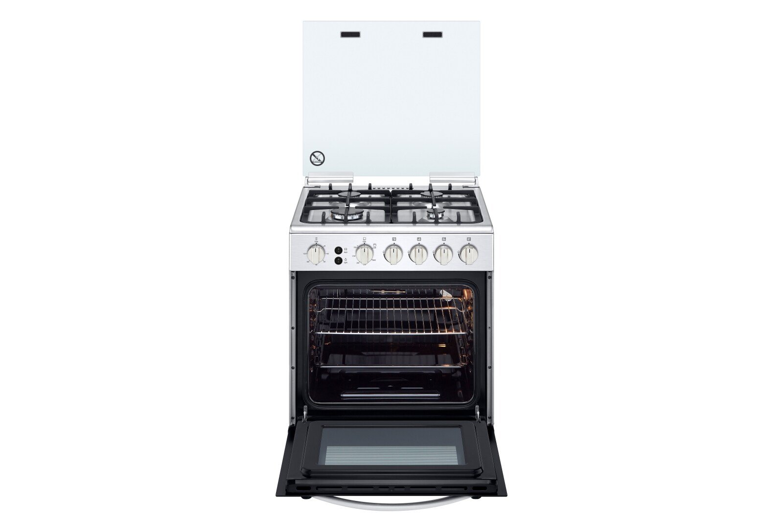 cuisinière-à-gaz-4-feux-60x60cm---fa-21-rma---sécurité-totale---système-de-chauffage-combiné---rôtissoire---gris---12-mois