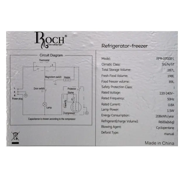 réfrigérateur-combiné---roch---rfr-370-db-l---287-litres---gris---garantie-6-mois