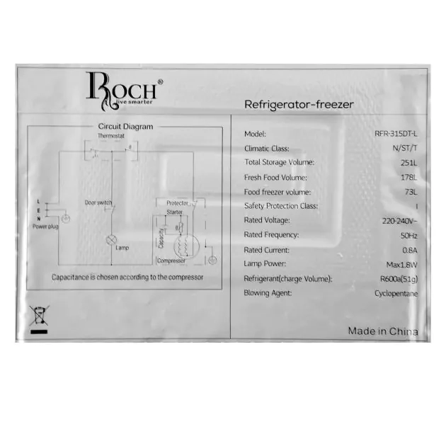 réfrigérateur-double-battant---roch---rfr-315-dt-l---251-litres---gris---garantie-6-mois