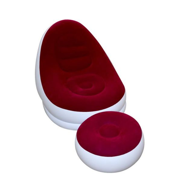 fauteuil-gonflable-avec-repose---pieds---plastique---2-pièces---rouge-et-blanc