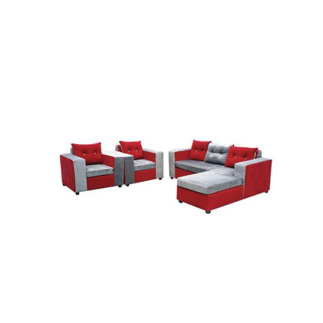 salon-d'angle-moderne-+-2-fauteuils---05-places---velours---rouge/gris