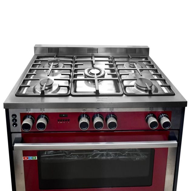 cuisinière-signature-semi-professionnel---5-foyers-60*90---grand-four---inox---rouge---garantie-6-mois