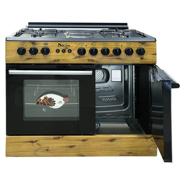 cuisinière-à-gaz---delta-shine-line---4-feux-+-2-plaques-chauffantes---avec-allumage-électrique-et-automatique---60-x-90-cm---four-grill-+-couvercle-en-verre---tourne-broche---garantie-6-mois