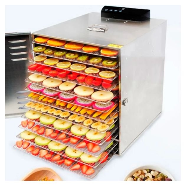 machine-à-déshydrater-les-aliments-(fruits,-légumineuses,-viande,-poisson)---12-plateaux---1000w---inox---garantie-6-mois