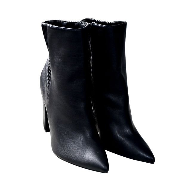 bottines-en-simili-cuir-verni-pour-femmes,-bout-pointu---talon-carré---noir