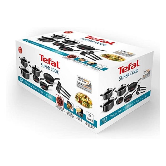 kit-de-cuisine-antiadhésif-super-cook---tefal---b459sc84---12-pièces---noir---3-mois