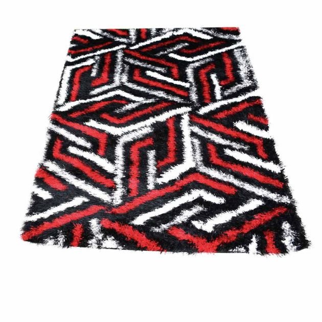 tapis---turkey-shaggy---en-coton---rouge/noir-et-blanc