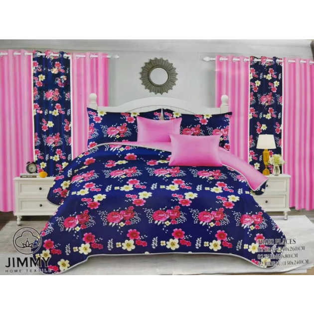 drap---jimmy---ab321---240x260-cm---2-draps---2-taies-d'oreiller-+-2-rideau---3-places---100%-coton---multicolore
