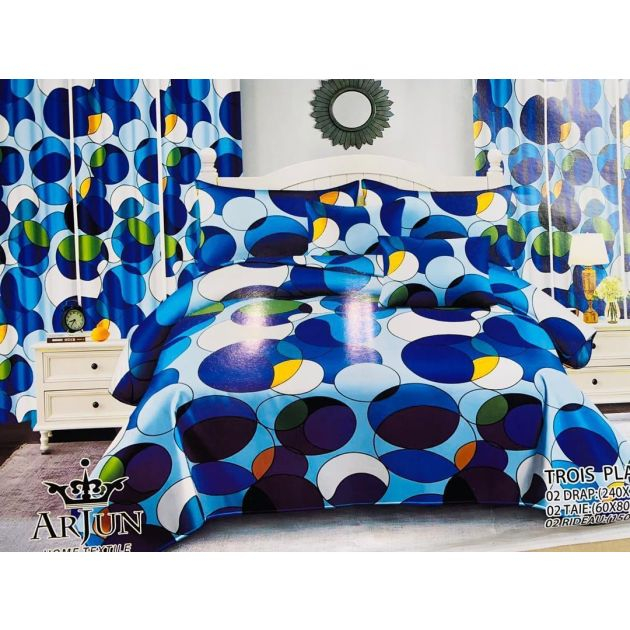 drap---jimmy---ab323---240x260-cm---2-draps---2-taies-d'oreiller-+-2-rideau---3-places---100%-coton---blanc-cassé/violet-clair---1-mois