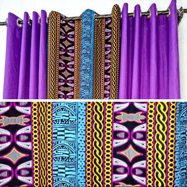 lot-de-2-rideaux-occultants-africains-épais-violet---voilage-transparent-multicolore