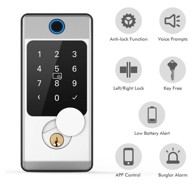serrure-de-porte-d'entrée-sans-clé---clavier-numérque-biométrique-à-empreintes-digitales---6-mois