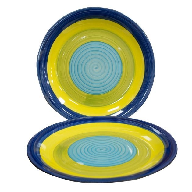 assiettes-rondes---ensemble-de-6-pièces---10.5-assiettes-peintes-à-la-main---bleu-/-jaune