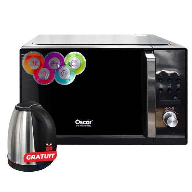 micro-onde-avec-grill---oscar---ag9p030---30-litres---900-watts-+-bouilloire-en-acier-inoxydable---oscar---osc-0320---1500w---2l-offerte