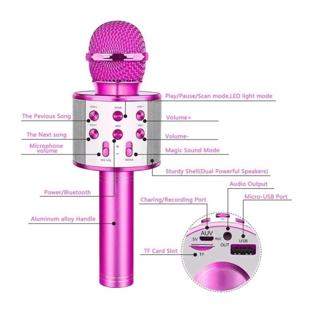 microphone-de-karaoké-sans-fil-bluetooth--appareil-de-karaoké-portable-à-main--pour-enfants-adultes---rose