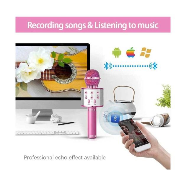 microphone-de-karaoké-sans-fil-bluetooth--appareil-de-karaoké-portable-à-main--pour-enfants-adultes---rose