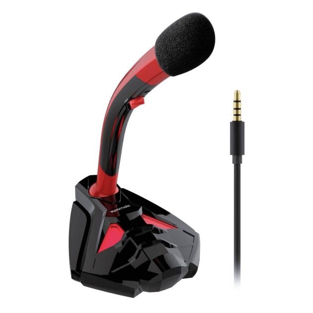 microphone-de-bureau-promate---support-de-microphone-numérique-professionnel-jack-3,5-mm-avec-cou-réglable-pour-tous-appareils---enregistrement-audio---rouge
