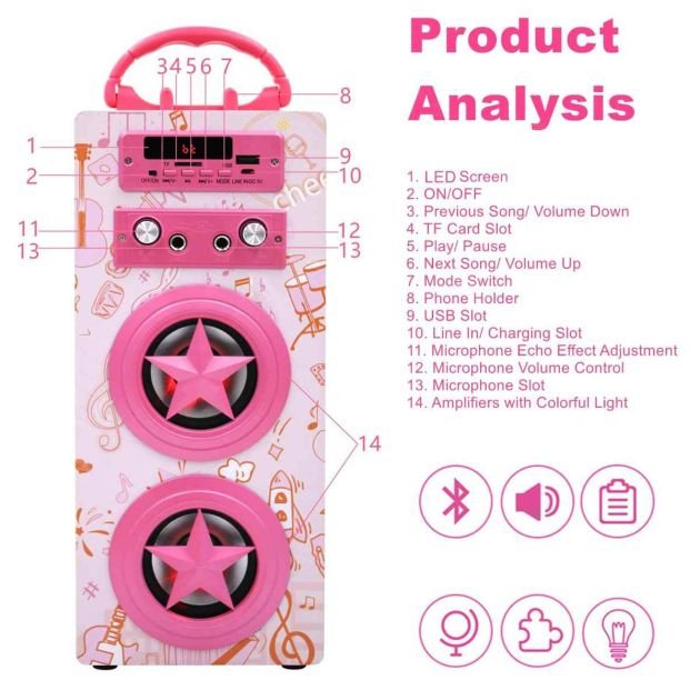 karaoké-bluetooth-pour-enfants-kidsonor---2-microphones-pour-enfants-adultes---home-party-rose