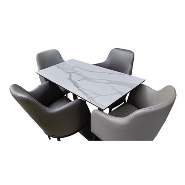 table-à-manger-marbre-+-4-chaises-en-cuir-rembourrée---blanc/-gris-(disponible-en-fabrication)