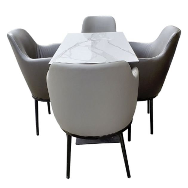 table-à-manger-marbre-+-4-chaises-en-cuir-rembourrée---blanc/-gris-(disponible-en-fabrication)