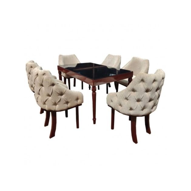 ensemble-de-table-+-6-chaises-en-velours---bois/-verre---beige