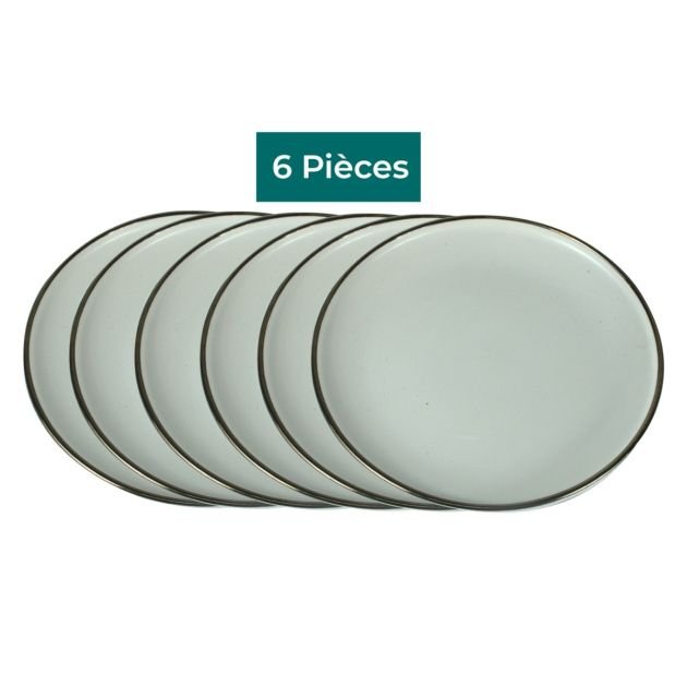 service-de-table-19-pièces-résistant---wy-(design-aisha)---6-grandes-assiettes-rondes-27-cm---6-assiettes-à-dessert-20-cm---6-bols-14-cm---1-plateau---céramique-grès---beige-avec-bordure-argenté